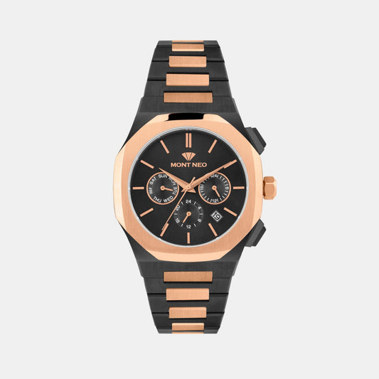 Men Quartz Black Dial Multi-Function Metal Watch 1054M-M4304