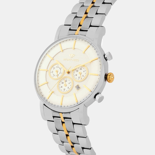 Men Quartz Silver Dial Multi-Function Metal Watch 1055C-M1103