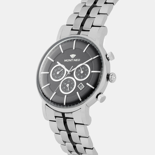 Men Quartz Black Dial Multi-Function Metal Watch 1055C-M1404