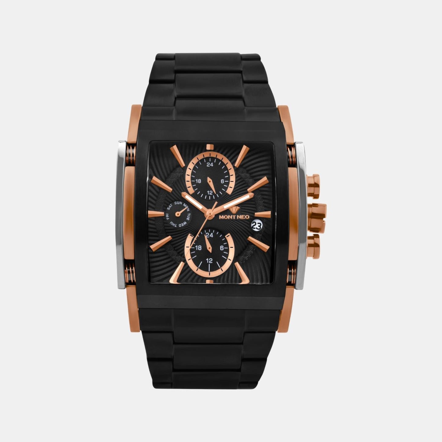 Men Quartz Black Dial Multi-Function Stainless Steel Watch 1056M-M3404