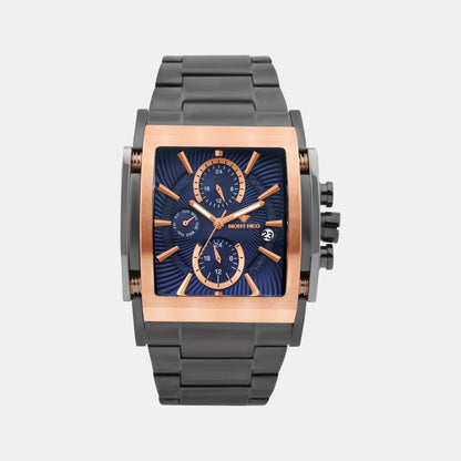 Men Quartz Blue Dial Multi-Function Stainless Steel Watch 1056M-M8305
