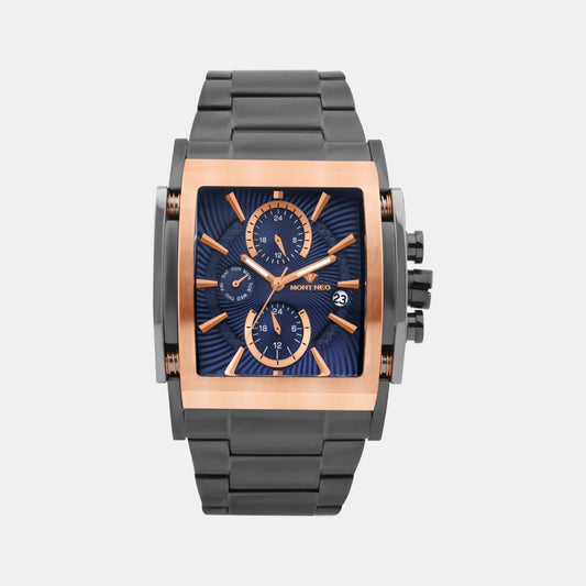 Men Quartz Blue Dial Multi-Function Stainless Steel Watch 1056M-M8305