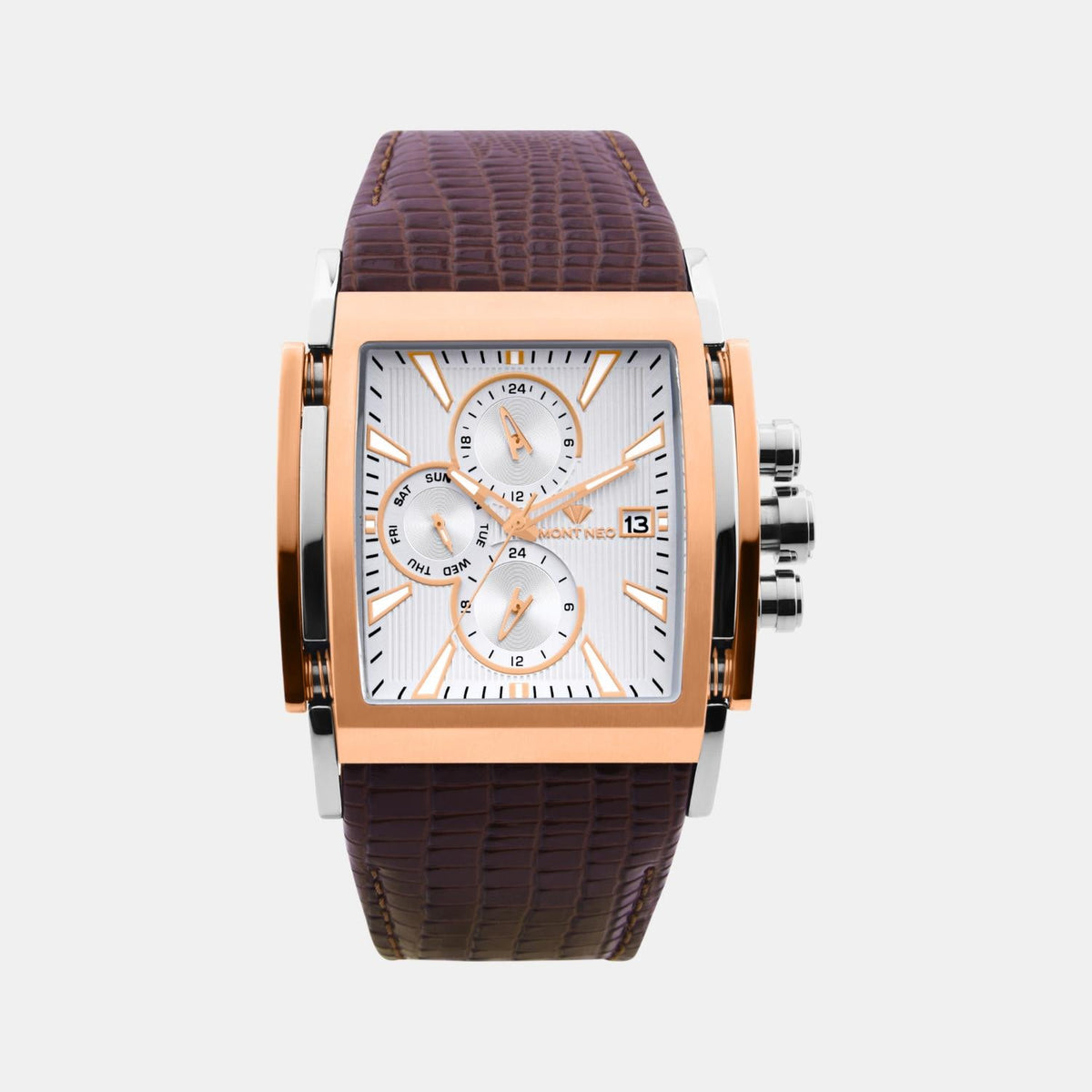 Men Quartz Silver Dial Multi-Function Leather Watch G1057M-L1303