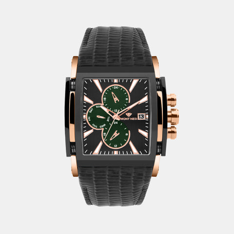 Men Quartz Black Dial Multi-Function Leather Watch 1057M-L3404