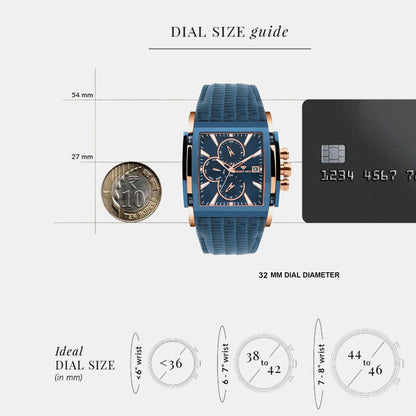Men Quartz Blue Dial Multi-Function Leather Watch 1057M-L3505
