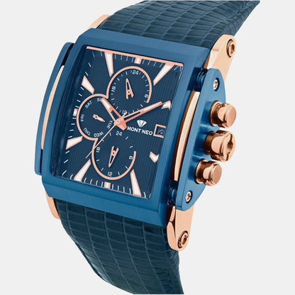 Men Quartz Blue Dial Multi-Function Leather Watch 1057M-L3505