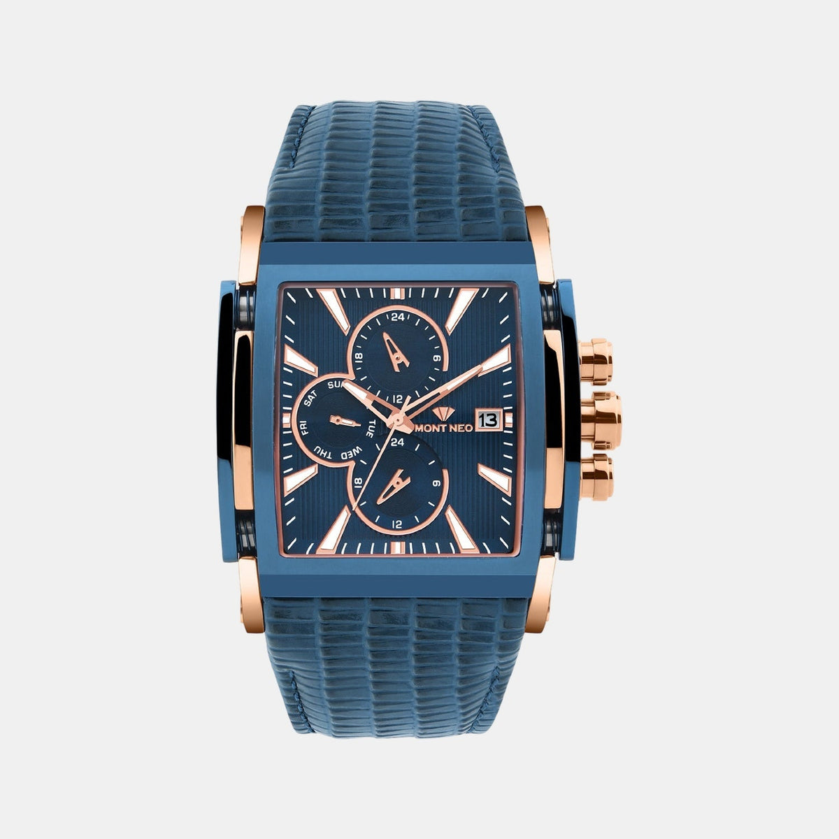 Men Quartz Blue Dial Multi-Function Leather Watch 1057M-L3505