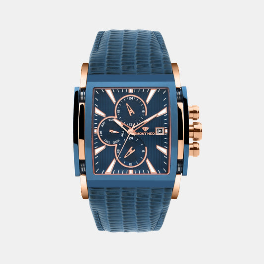 Men Quartz Blue Dial Multi-Function Leather Watch G1057M-L3505