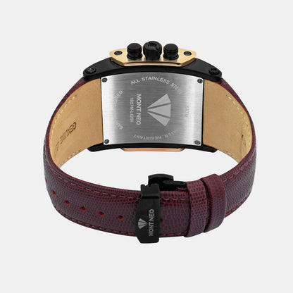 Men Quartz Silver Dial Multi-Function Leather Watch 1057M-L4204