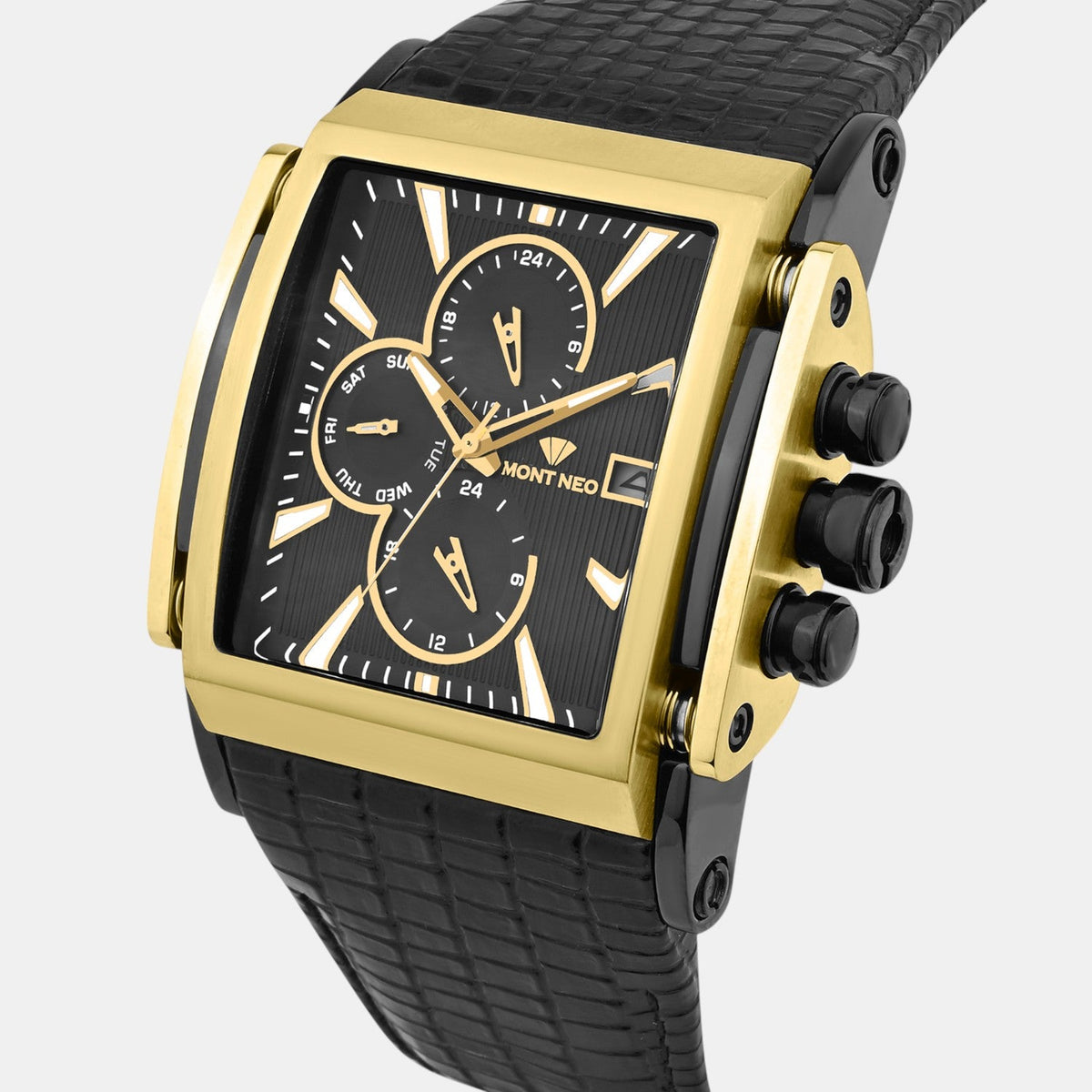 Men Quartz Black Dial Multi-Function Leather Watch 1057M-L4204