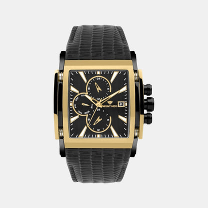 Men Quartz Black Dial Multi-Function Leather Watch 1057M-L4204