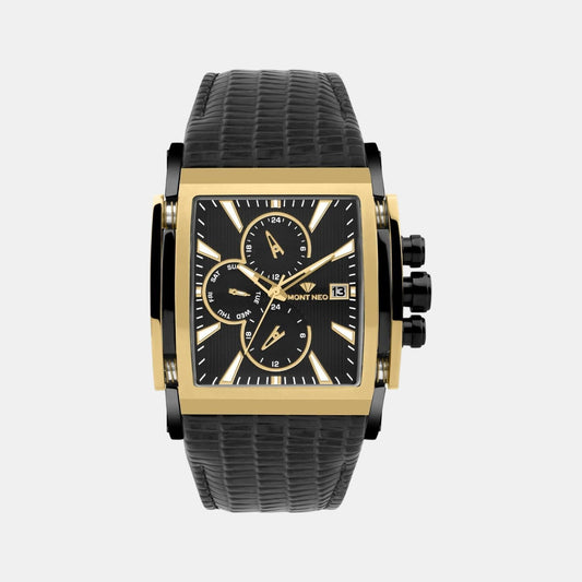 Men Quartz Black Dial Multi-Function Leather Watch 1057M-L4204