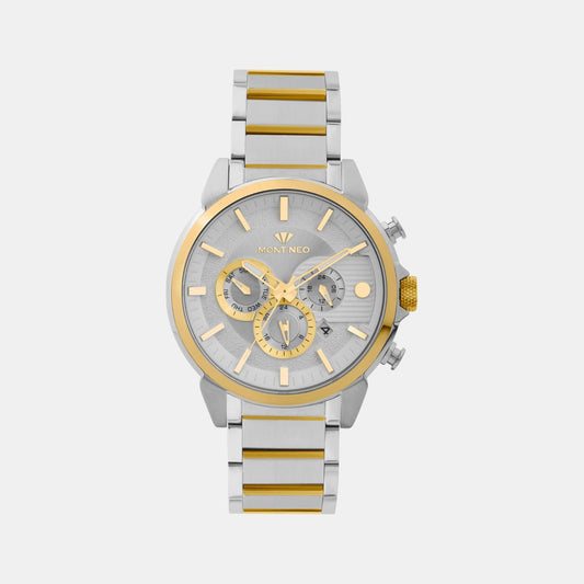 Men Quartz Silver Dial Chronograph Stainless Steel Watch 1058M-M1203