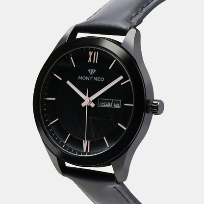 Men's Rugged Black Analog Leather Watch 8009D-L4404-01