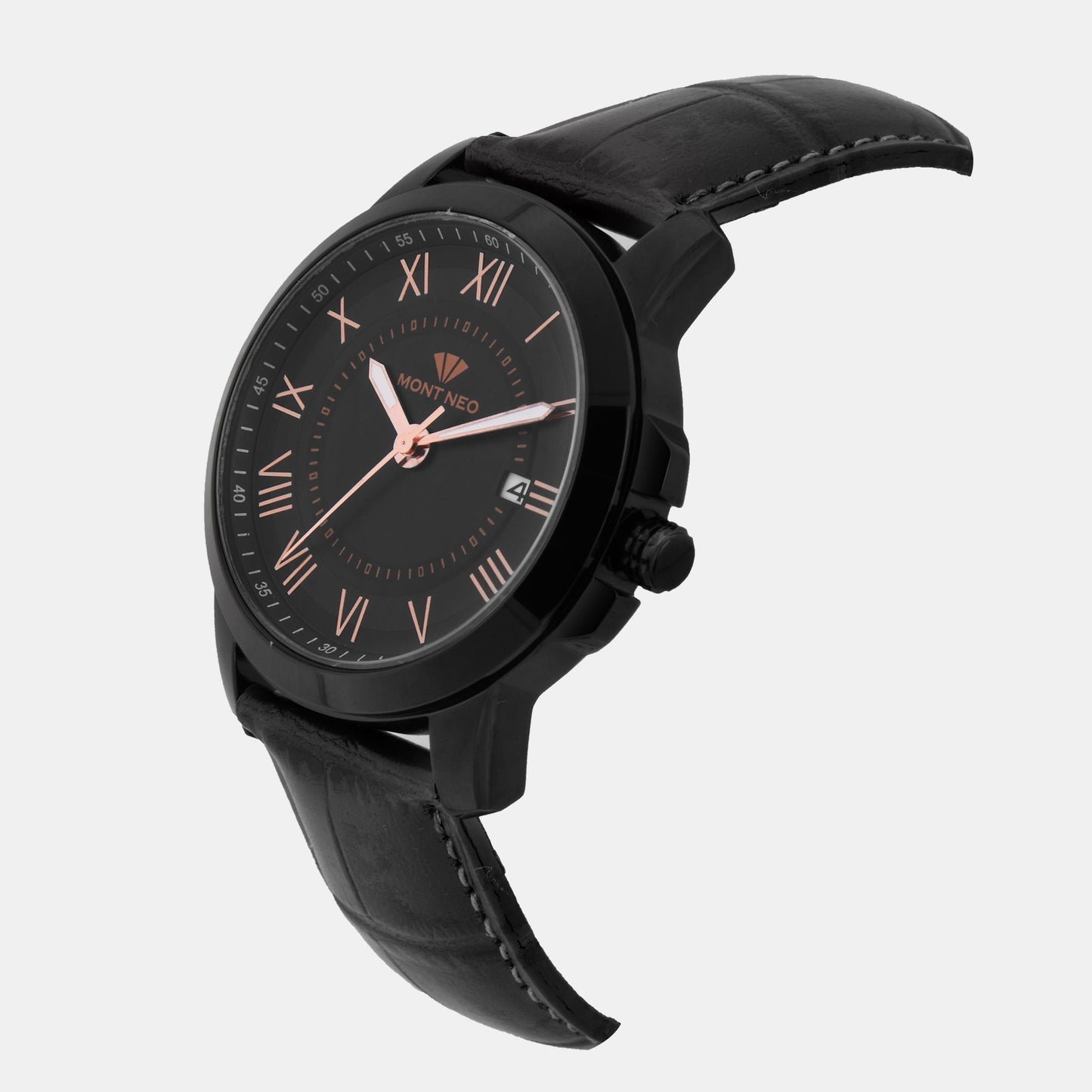 Men Quartz Black Dial Analog Leather Watch 8002E-L4404-1