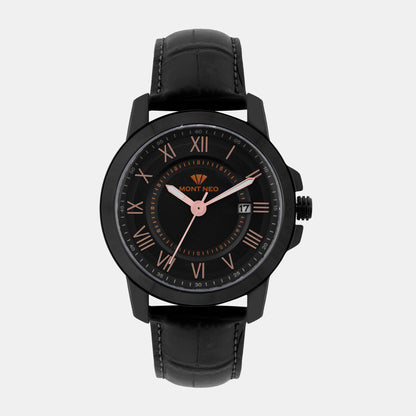 Men Quartz Black Dial Analog Leather Watch 8002E-L4404-1