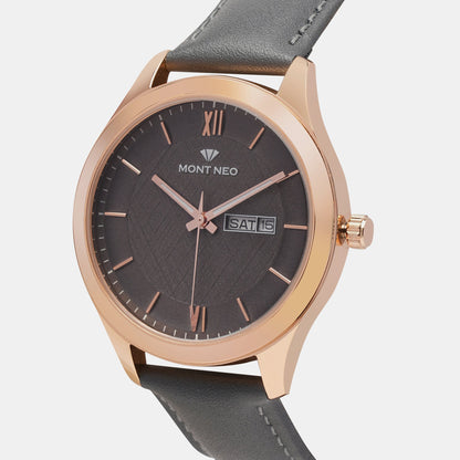 Men's Modern Grey Analog Leather Watch 8009D-L3315