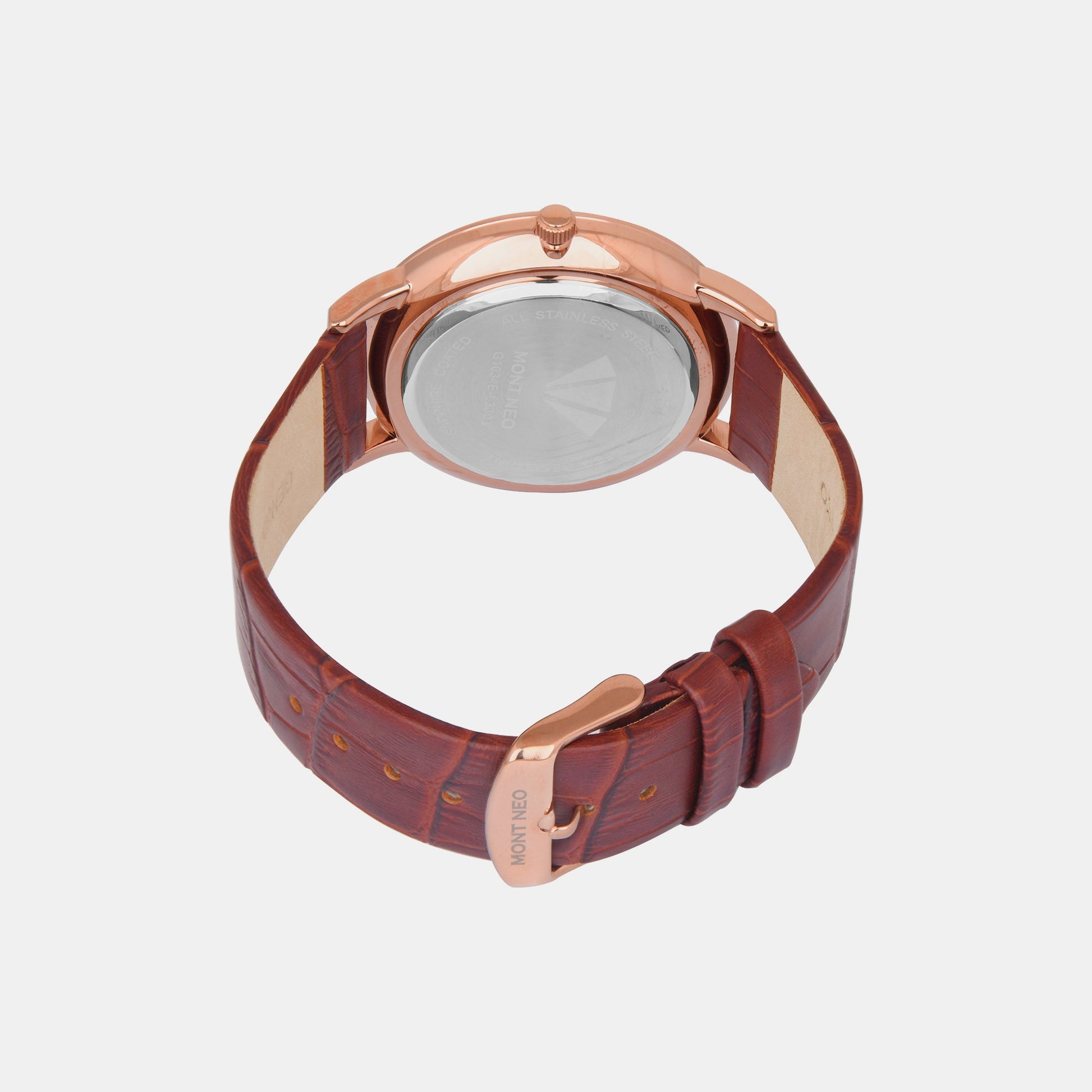 Mens Watches Brown Leather Strap Metal Round Face Mont Neo