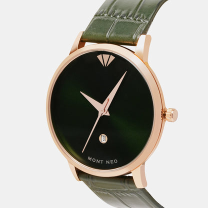 Men Quartz Green Dial Analog Leather Watch G1034E-L3314