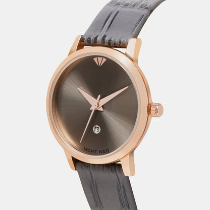 Women Quartz Grey Dial Analog Leather Watch L1034E-L3315