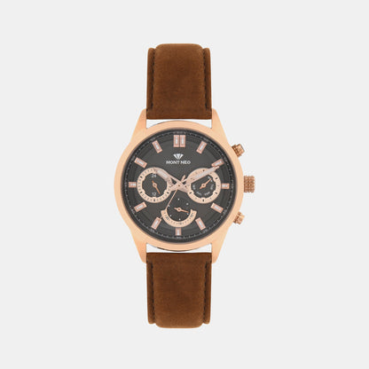 Men Quartz Grey Dial Chronograph Leather Watch 7007C-L3316-03