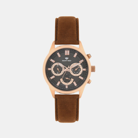 Men Quartz Grey Dial Chronograph Leather Watch 7007C-L3316-03