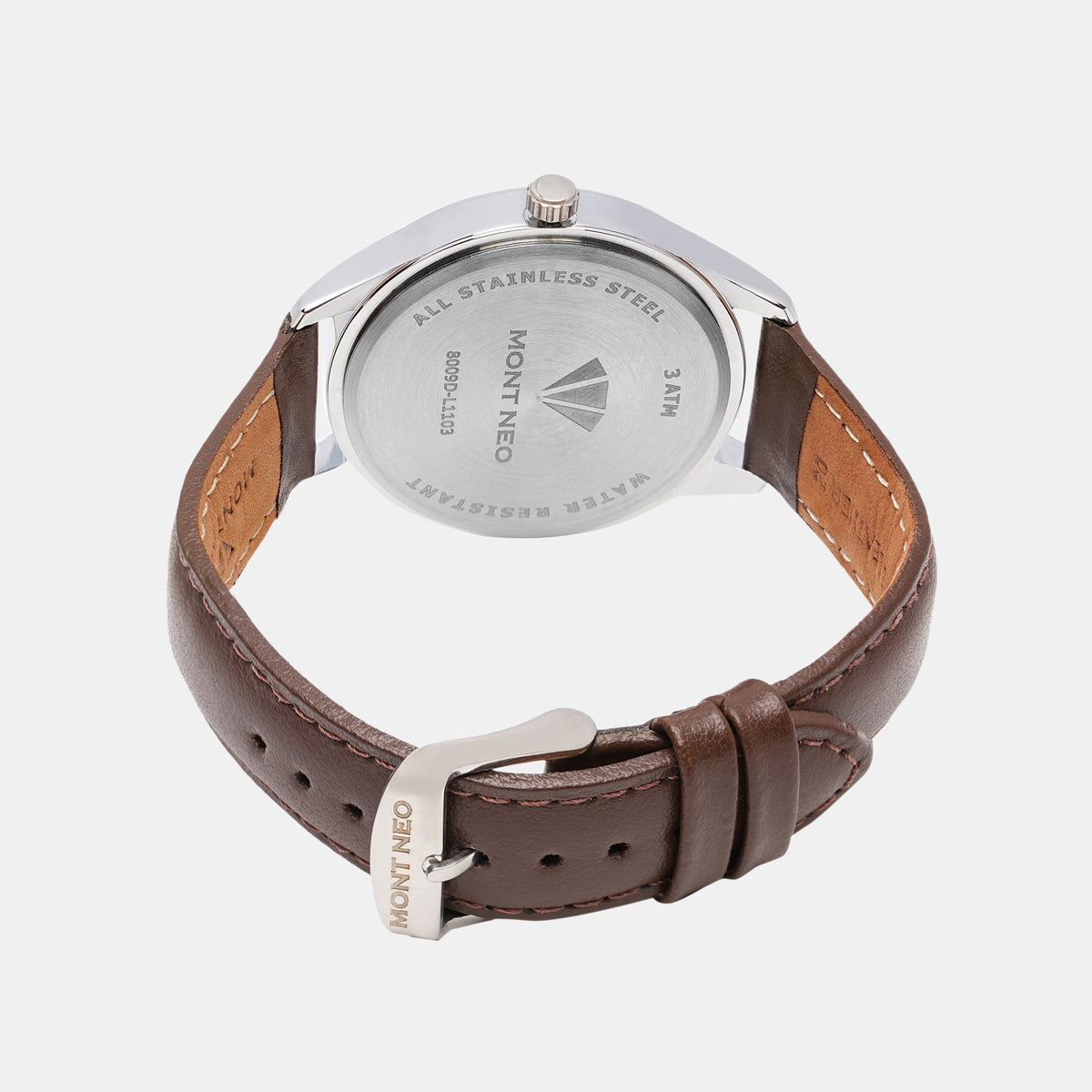 Men Quartz Silver Dial Analog Leather Watch 8009D-L1103