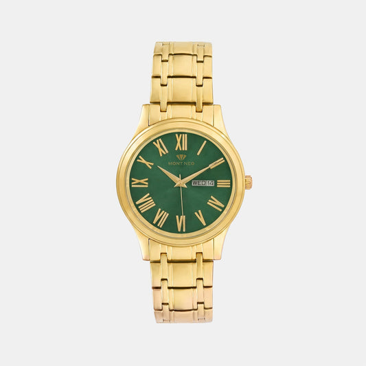 Men Quartz Green Dial Analog Metal Watch 3519E-M2214