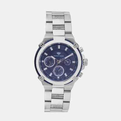Men Quartz Blue Dial Chronograph Metal Watch 1033C-M1105