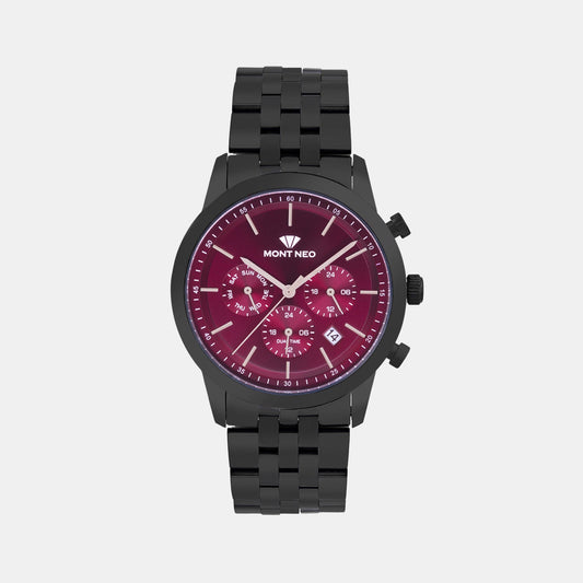 Men Quartz Maroon Dial Multi-Function Metal Watch 3511M-M1112