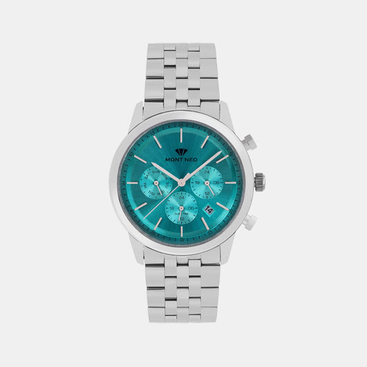 Men Quartz Blue Dial Multi-Function Metal Watch 3511M-M1118