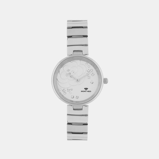 Women Quartz Silver Dial Analog Stainless Steel Watch 7504B-M1103