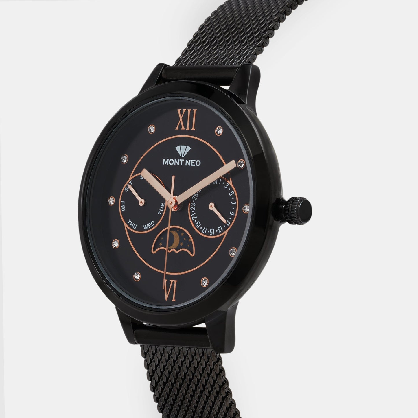 Women's Sleek Black Chronograph Stainless Steel Watch 9003M-B4404