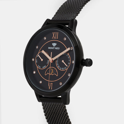 Women's Sleek Black Chronograph Stainless Steel Watch 9003M-B4404