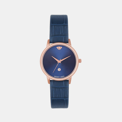 Women Quartz Blue Dial Analog Leather Watch L1034E-L3305