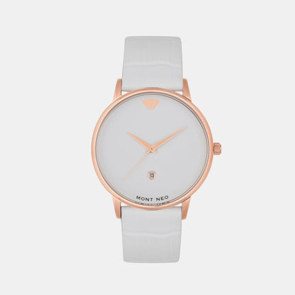 Men's White Analog Leather Watch G1034E-L3302