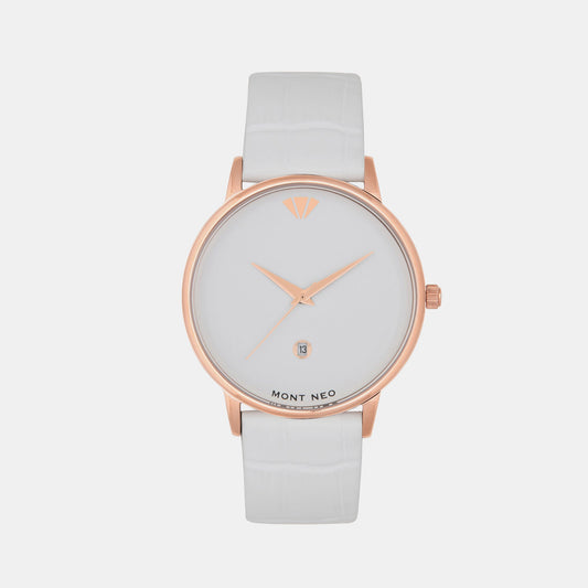 Men's White Analog Leather Watch G1034E-L3302