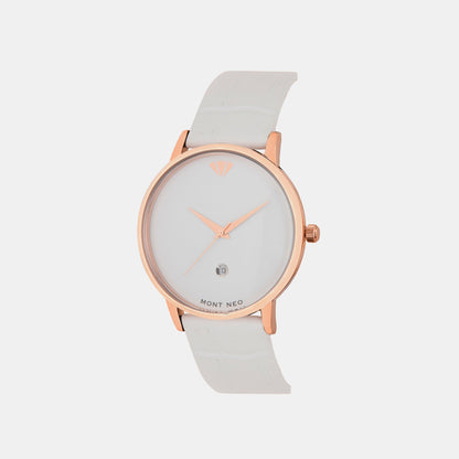 Men's White Analog Leather Watch G1034E-L3302