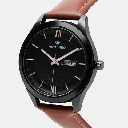 Men Quartz Black Dial Analog Leather Watch 8009D-L4404-02