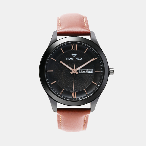 Men Quartz Black Dial Analog Leather Watch 8009D-L4404-02