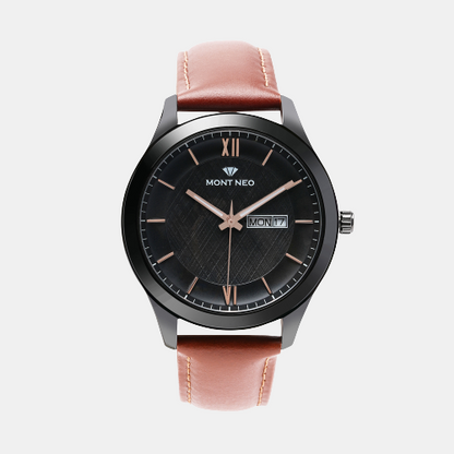 Men Quartz Black Dial Analog Leather Watch 8009D-L4404-02