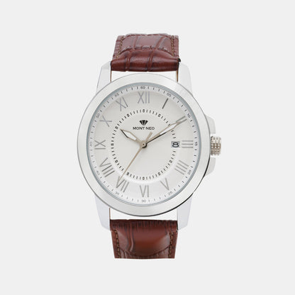 Men's Classic Silver Analog Leather Watch 8002E-L1103