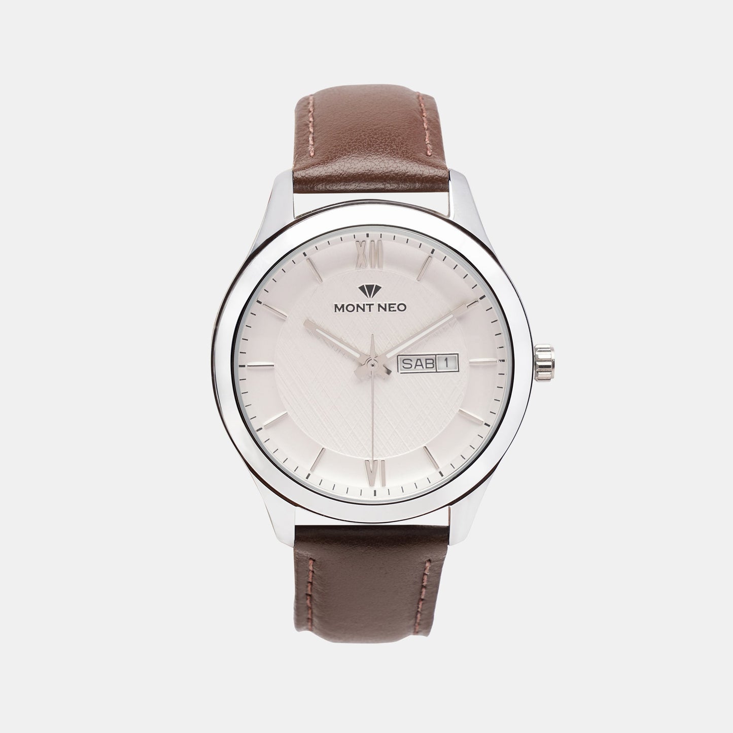 Men Quartz Silver Dial Analog Leather Watch 8009D-L1103