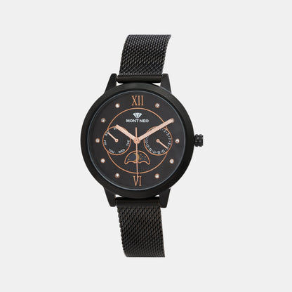 Women's Sleek Black Chronograph Stainless Steel Watch 9003M-B4404