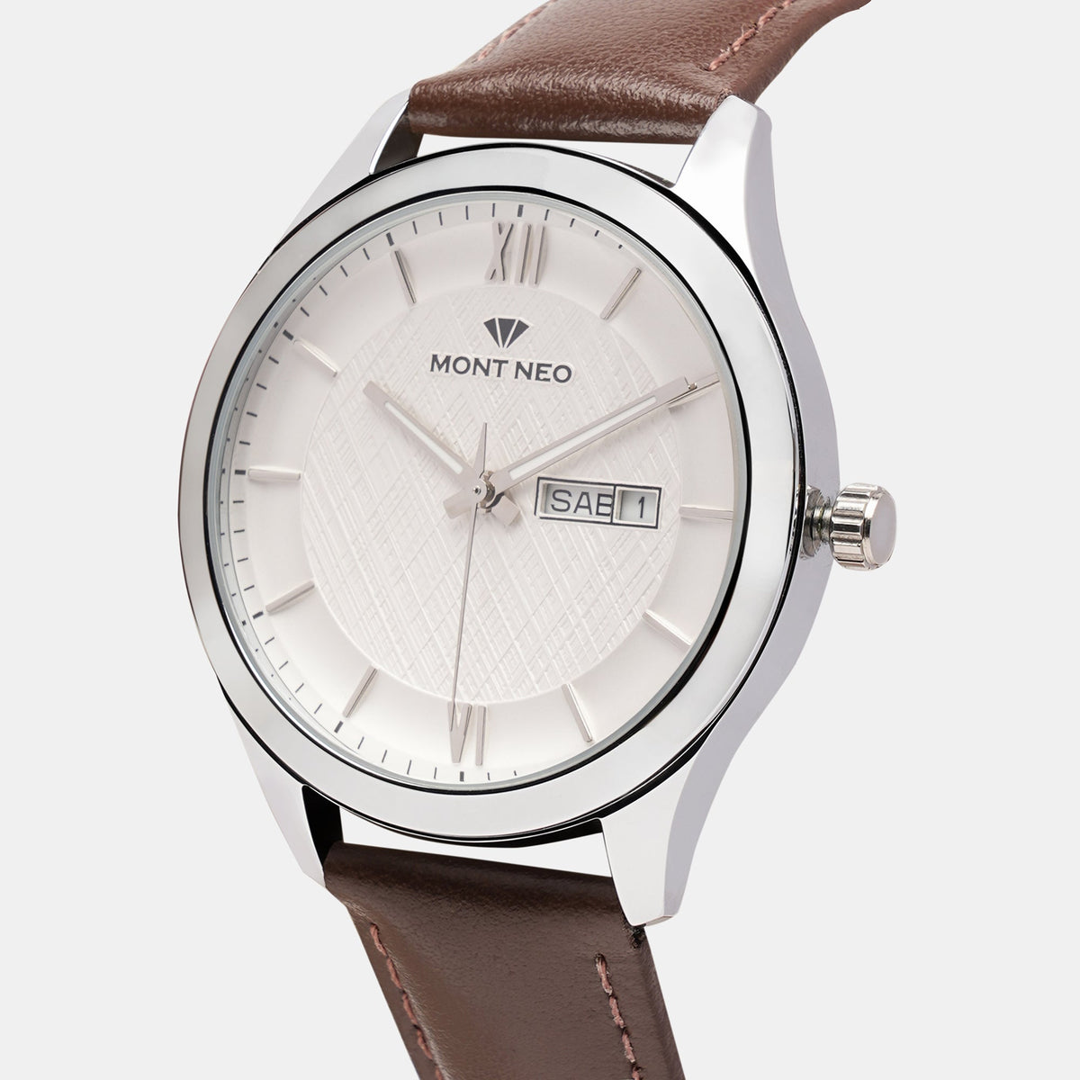 Men Quartz Silver Dial Analog Leather Watch 8009D-L1103