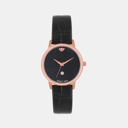 Women's Black Analog Leather Watch L1034E-L3304
