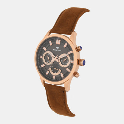 Men Quartz Grey Dial Chronograph Leather Watch 7007C-L3316-03