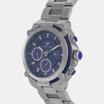 Men Quartz Blue Dial Chronograph Metal Watch 1033C-M1105