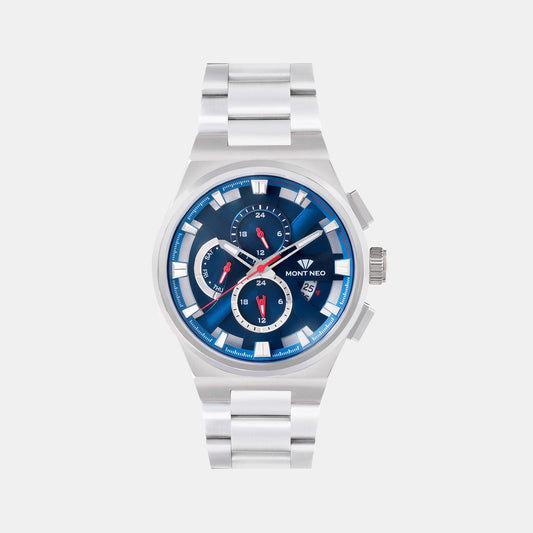 Regular Men Quartz Blue Dial Multi-Function Stainless Steel Watch 3002M-M1105