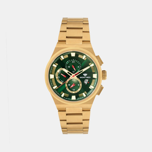Regular Men Quartz Green Dial Multi-Function Stainless Steel Watch 3002M-M2214